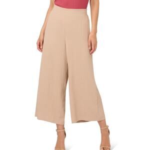 Adrianna Papell Textured Satin Wide Leg Crop Pants Pull On Minimalist Tan Size S